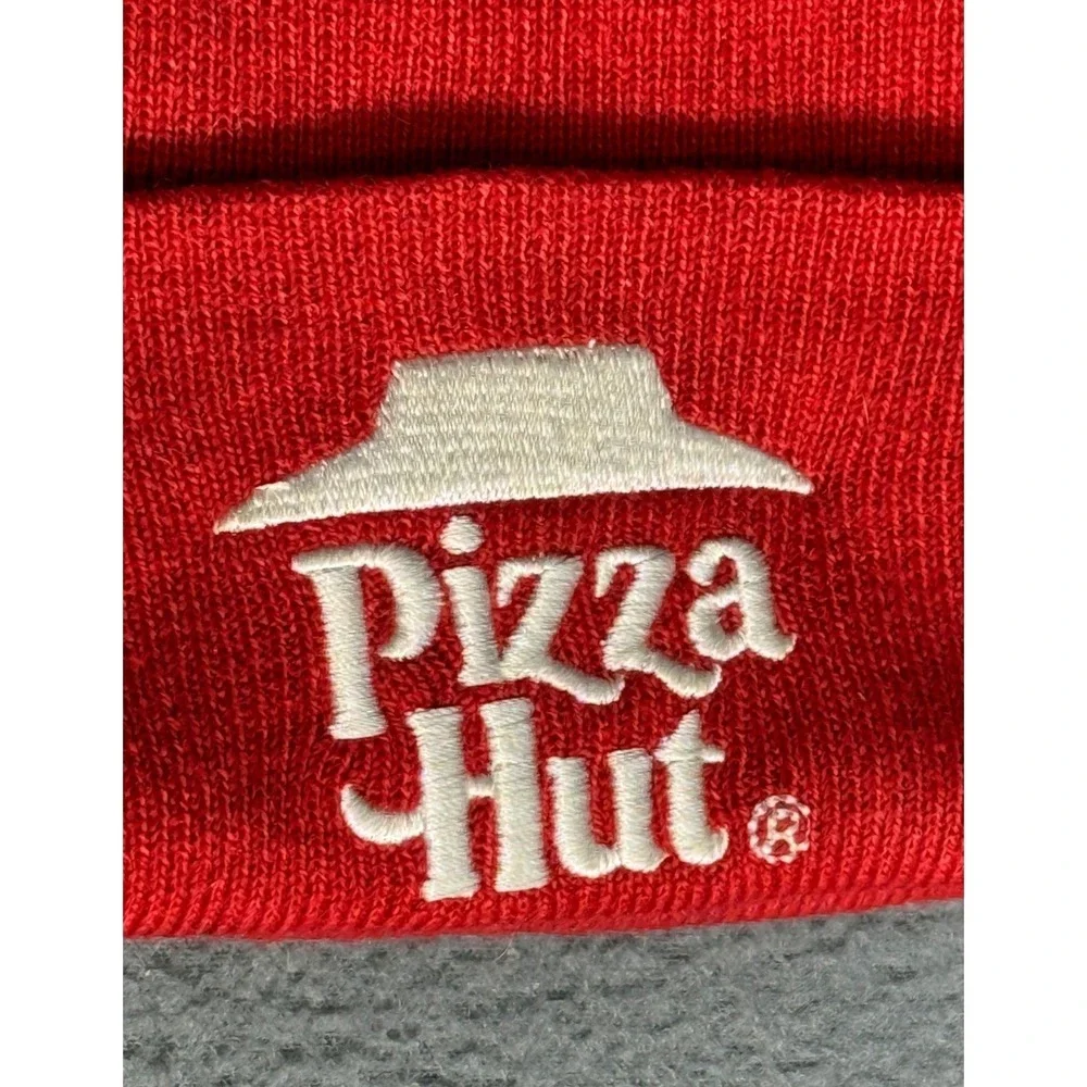 Pizza Hut Red Beanie Hat Stretch Cap w/ White Embroidered Logo Employee‎ Uniform
